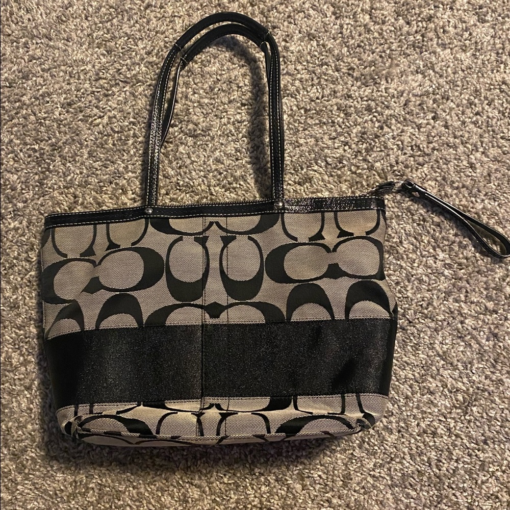 Coach Black & Grey/Beige Handbag with Digital Authenticity